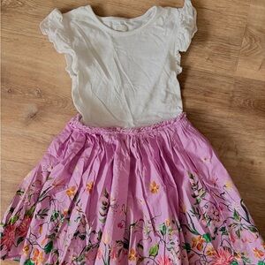Next White Ruffle Sleeve Top and Pink Floral Skirt Set